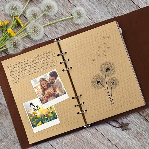 OMEYA Leather Journal Notebook, Refillable Writing Journal Diary Planner for Women Girls (Brown, A5-9.3''×6.3'') | 6.5" x 9.2", 160 Pages, 2 PVC Pockets, Vintage Travel Journals for Writing, Gift for Women and Girls thumbnail 2