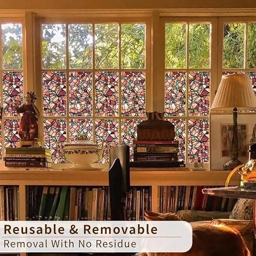 ChicSkin handgezeichnet Fensterfolie bunt Herbst Pop Kieselsteine 43X287CM | Original folie für fenster,Statische fensterfolie Wohnzimmer Schlafzimmer Küche Büro buntglas fensterfolie Fensterdekoration thumbnail 4