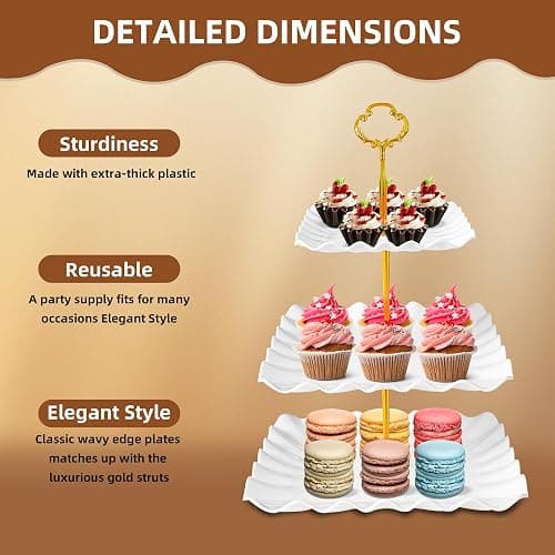 10 Pack Dessert Table Display Set, 4 Three-Tier Square Cupcake Stands and 6 Serving Trays for Cakes, Cupcakes, Pastries and Snacks, Baby Shower Decorations, Bridal Shower, Birthday, Wedding Party thumbnail 5
