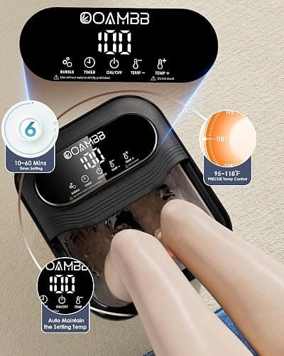 OOAMBB Collapsible Foot Spa with Heat, Bubble and Temp Control, Foot Bath Massager with XL Touch Screen and Massage Rollers, Foot Soaking Tub, Pedicure Foot spa for Stress Relief (Black) thumbnail 4