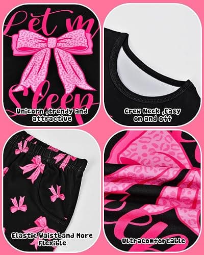 Sylfairy Girls Pajamas Sets Short Sleeve Summer Pjs for Girls Bow Sleepwear Kids Clothes Sets Size 3-16 thumbnail 5