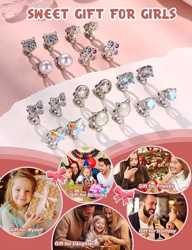 Thunaraz 10 Pairs Clip on Stud Earrings Non Pierced Butterfly Flower Pearl CZ Clip on Earring for Girls Women Hypoallergenic Non Pierced Earrings Set for Girls thumbnail 7