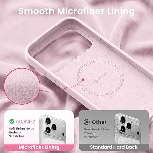 GONEZ Magnetic for iPhone 17 Pro Case, [Compatible with MagSafe] Anti-Scratch Microfiber Lining & Screen Protector, Silicone Camera Control, Shockproof Slim Phone Cover 6.3 inch, Pastel Pink thumbnail 5