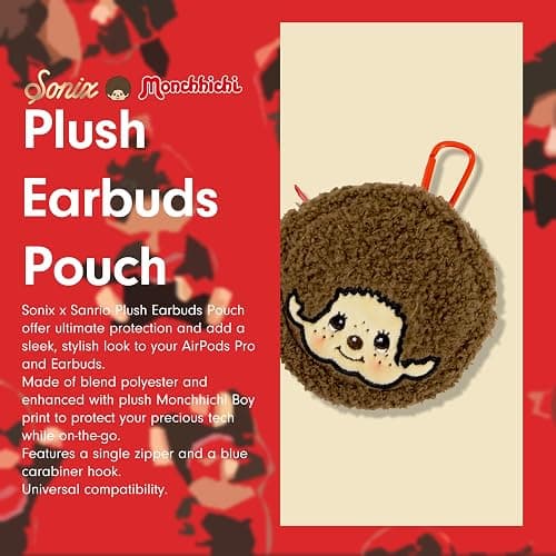 Sonix x Monchhichi Plush Earbud Pouch | Tech Keychain Bag Charm, Fuzzy Plush Character Coin Purse for Small Accessories, Earbuds | Monchhichi Boy thumbnail 6