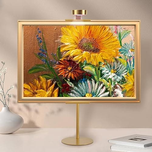 NKJIH Adjustable Desktop Photo Frame Stand with Magnetic Wall Painting Light, Holds Picture Frames up to 30 Inch,with Rechargeable Battery,Metal Vertical Stand with 3 Color Temperature & 13RGB Poster Lights, for Displaying Picture Frames, Artworks (Gold) thumbnail 3