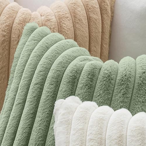 MIULEE Faux Fur Decorative Throw Pillow Covers 18x18 Inch Set of 2, Modern Spring Home Decor Soft Plush Couch Pillows Cozy Fluffy Cushion Covers for Sofa Bed Sage Green thumbnail 5