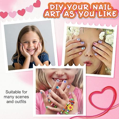 144pcs Press on Nails for Kids,6 Pack Lovely Kids Press on Nails for Girls 8-12 Years,Pre-glue Fake Nails for Children,Artificial Full Cover Short Acrylic False Nail Tips Art Kits Gifts for Girls thumbnail 4