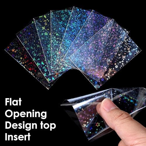 YBEATY 200 Pcs Laser Flashing Holographic Photo Card Sleeves Love Heart-Shape Transparent Waterproof Trading Card Protective Cover for Photo Card(Starry Sky Style) thumbnail 4