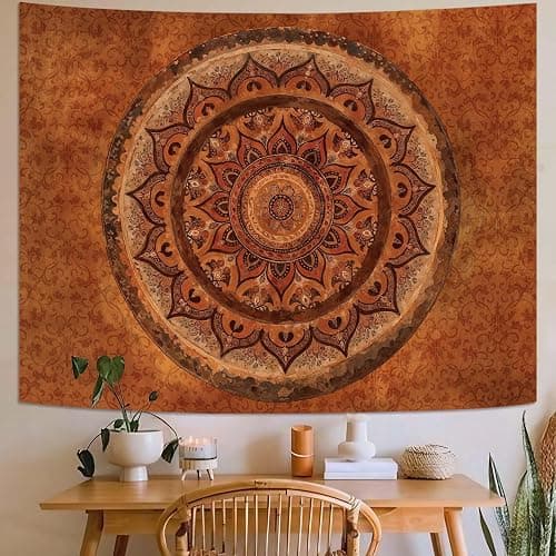 Accnicc Boho Mandala Tapestry Wall Hanging Hippie Bohemian Floral Medallion Indian Tapestry Aesthetic Wall Art Small Vintage Orange Brown Tapestries for Bedroom Living Room Dorm Decor 48 x 36 Inch thumbnail 6