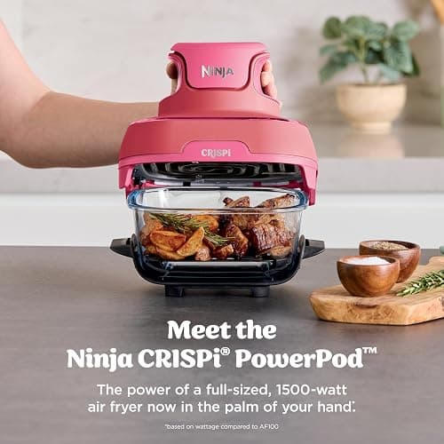 Ninja Crispi 4-in-1 Glass Air Fryer | 450°F | Non-Toxic | 4QT & 6-Cup Glass Containers w/Lids | Microwave, Freezer, Dishwasher Safe | Max Crisp, Air Fry, Bake, Recrisp | Cherry Crush | FN101DR thumbnail 5