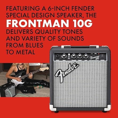 Fender Squier Debut Series Stratocaster Electric Guitar Kit, Beginner Guitar Kit, with 2-Year Warranty, with Padded Gig Bag, Frontman 10G Amp, Strap, and More, Includes Free Lessons, Black thumbnail 4