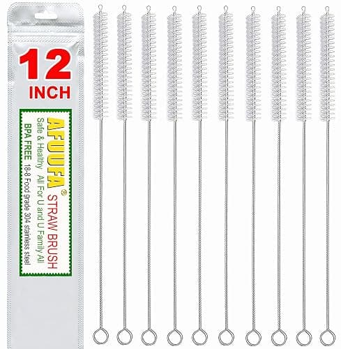 AFUUFA Straw Cleaner Brush for Stanley Extra Long 12 inch, Extra Wide 12mm diam for 40/30/20 oz Stanley Mug, Nylon Bristles and Stainless Steel Handle Straw Brush for 40 oz Stanley(10 PCS) - Image 1