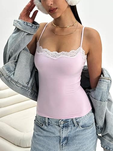 Starrylion Padded Lace Cami Top Double Lined Sexy Tank Top Spaghetti Strap Club Party Shirt thumbnail 3