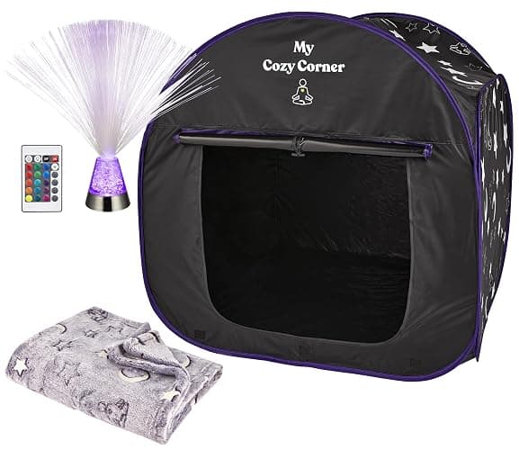 Special Supplies Blackout Sensory Tent for Kids, Pop Up Calming Play Room with Fiber Optic Lamp and Glow-in-The-Dark Fuzzy Blanket thumbnail 9