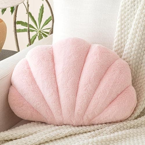 Znhinery Shell Pillow, Seashell Throw Pillow with Soft Rabbit Plush for Couch Bed, Shell Shaped Decorative Ocean Pillow Stylish Beach Cushion Room Aesthetic Home Decor - Image 1