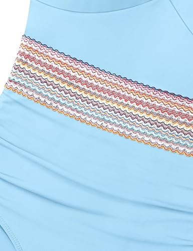 Doumlop Girls One Piece Swimsuits Color Block Girls Swimsuit V Neck Girls Bathing Suit Drawstring Girls' Swimwear 9-16 Years thumbnail 6