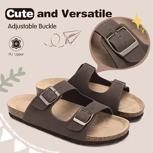 FITORY Boys Girls Glitter Slide Sandals, Cork Slipper with Adjustable Straps for Little Kid/Big Kid thumbnail 3