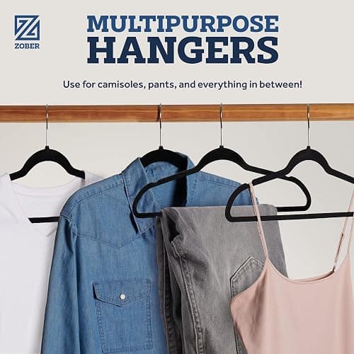ZOBER Black Velvet Hangers 50 Pack - Clothes Hangers, Coat Hanger for Pants & Dress Clothes - Non Slip w/ 360 Degree Swivel, Holds up to 10 lbs - Strong Felt Hanger for Clothing thumbnail 6