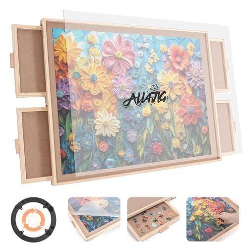 ALL4JIG 1500 Piece Rotating Puzzle Board with 4 Drawer 24.92"x33.58"Portable Wooden Jigsaw Puzzle Table for Adults,Lazy Susan Spinning Puzzle Boards Birthday Gift for mom,Surface for Lego Building - Image 1