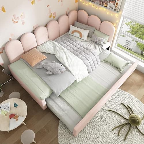 Kebnor Letto imbottito, 90 x 200 cm, divano letto con letto estraibile 90 x 190 cm, lettino con rete a doghe, velluto (senza materasso) (rosa) thumbnail 4