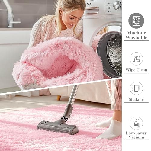OLANLY Area Rugs for Living Room Bedroom, Machine Washable 4x5.9 ft Soft Fluffy Shaggy Bedside Rug, Indoor Floor Carpet for Kids Girls and Boys, Dorms, Nursery Rooms, Home Decor Aesthetic, Pink thumbnail 2