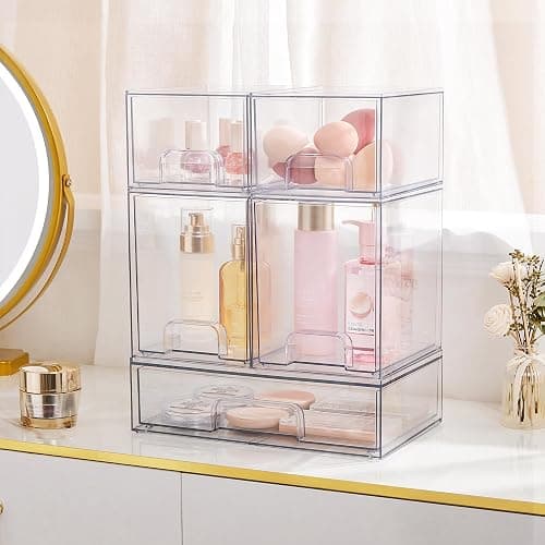 Vtopmart Stackable Storage Drawers Set of 5, Clear Plastic Organizer Bins for Baby Bottle, Beauty Supplies Storage, Ideal for Kichen Countertop, Vanity, Bathroom, Cabinet, Pantry Organization thumbnail 2