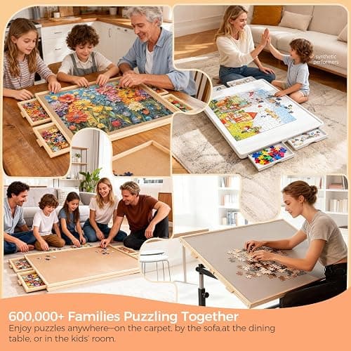 ALL4JIG 1500 Piece Rotating Puzzle Board with 4 Drawer 24.92"x33.58"Portable Wooden Jigsaw Puzzle Table for Adults,Lazy Susan Spinning Puzzle Boards Birthday Gift for mom,Surface for Lego Building thumbnail 8