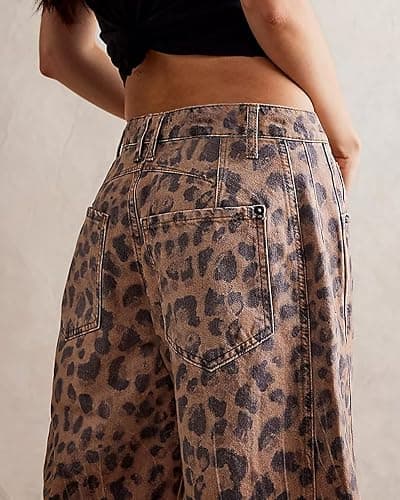 Kedera Women's Baggy Barrel Jeans Casual Boyfriend Mid Rise Leopard Printed Wide Leg Denim Ankle Pants thumbnail 4