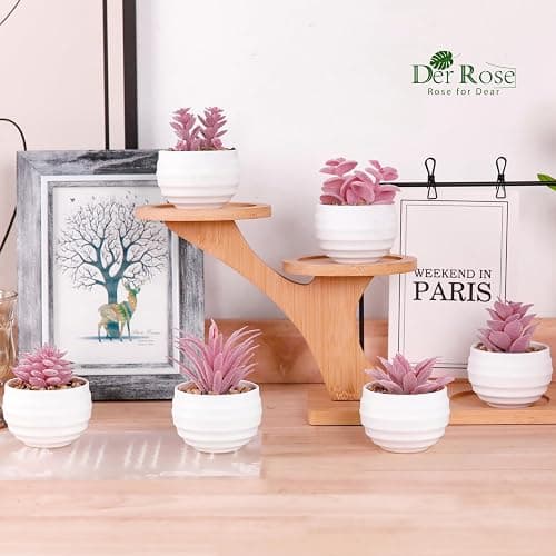 Der Rose Set of 6 Pink Succulents Plants Artificial in Pots Small Fake Plants for Girls Pink Room Decor Office Desk Accessories for Women thumbnail 2