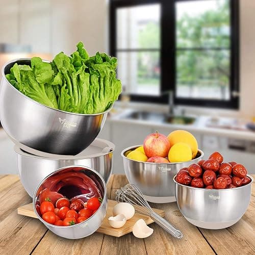 Wildone Mixing Bowls with Airtight Lids Set, 5PCS Stainless Steel Khaki Nesting Bowls for Kitchen, with Grater Attachments & Non-Slip Bottoms, Size 5, 3, 2, 1.5, 0.63 QT, Great for Mixing & Serving thumbnail 2