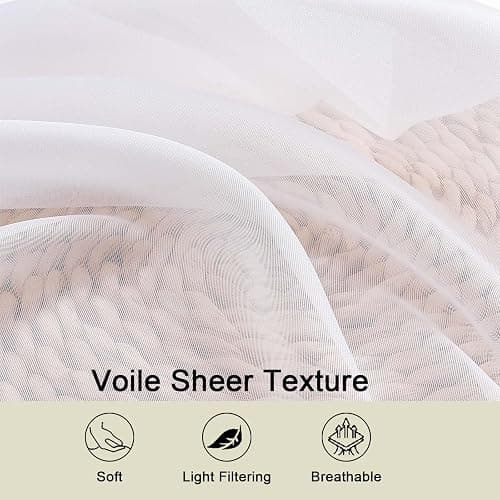 WelvetBLK White Sheer Curtains 84 Inches Long 2 Panels Set for Bedroom Living Room, Soft Airy Light Filtering Modern Solid Rod Pocket Drapes Window Treatments, White, Each 42" W x 84" L thumbnail 3