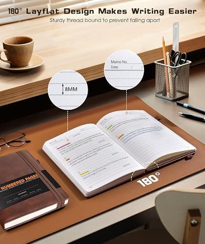Lined Journal Notebook for Women Men, 256 Numbered Pages Hardcover Leather Journals for Writing, A5 Journaling Notebooks, College Ruled Journal for Business Work School Note Taking 5.75" x 8.38" Brown thumbnail 7