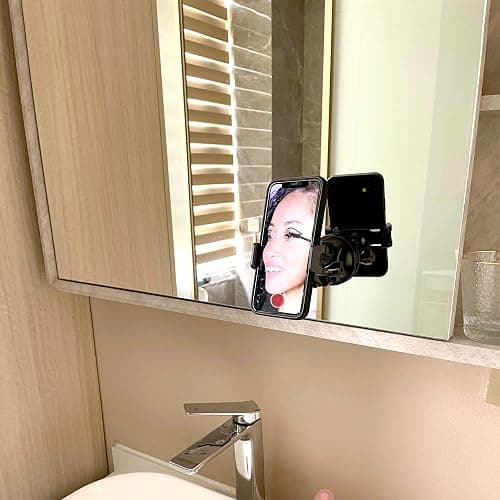 Universal Mirror Shower Phone Holder, Multi-Directional Dual 360 Degree Rotating Suction Cup Phone Wall Mount stand, Tiktok Youtube Vlog Video Recording Kit, airplane travel essentials accessories thumbnail 2