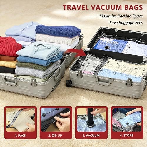 Travel Vacuum Bags for Clothing with Cordless Pump 18 Combo, Clear | Compression Packing Cubes Organizer Storage for Luggage Suitcase, Space Saver Seal Bags for Vacation Cruise thumbnail 2