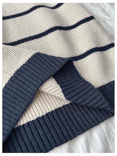 Floerns Women's Collared Striped Sweaters Preppy Oversized Knit Fall Pullover Sweater thumbnail 4