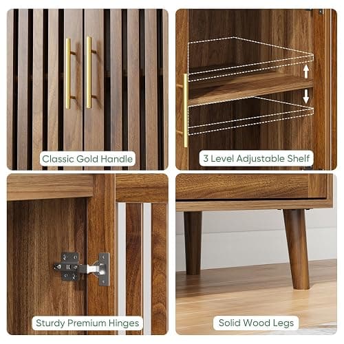 Morwdxef Buffet Cabinet with Storage Walnut Sideboard with Grille Doors&Adjustable Shelf, Wood Coffee Bar Storage Cabinet for Kitchen Living Room Entryway (31.5 Inch) thumbnail 4