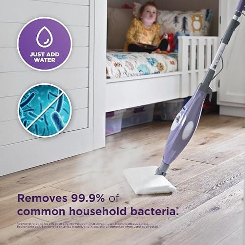 Shark Steam Pocket Mop with 2 Washable Double-sided Pads, Purple, S3501 | Lightweight, 2 Machine Washable Double-Sided Microfiber Pads, Swivel Steering, Steam Sanitization on Sealed Hard Floors thumbnail 4