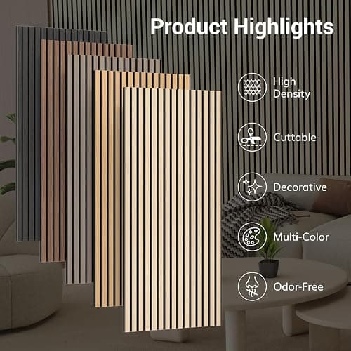TONOR Wooden Acoustic Wall Panels, 2 Pack 120 x 60 cm (1,44m²) Wood Panels for Walls as Sound Proofing Panels, Slat Wood Panelling for Decorative Wall Panels, Living Room, Bedroom, Office, Natural Oak thumbnail 7