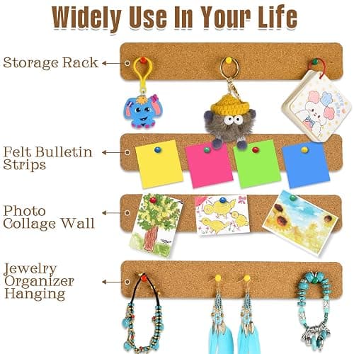 AYZTKUX 5 Pcs Corkboard Strips for Walls, Self-Adhesive Small Cork Board for Walls with 30 Pushpins, Perfect for Home Classroom Office thumbnail 4