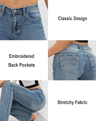 PEIHOT Jeans Mid Rise Bootcut Denim Pants thumbnail 3