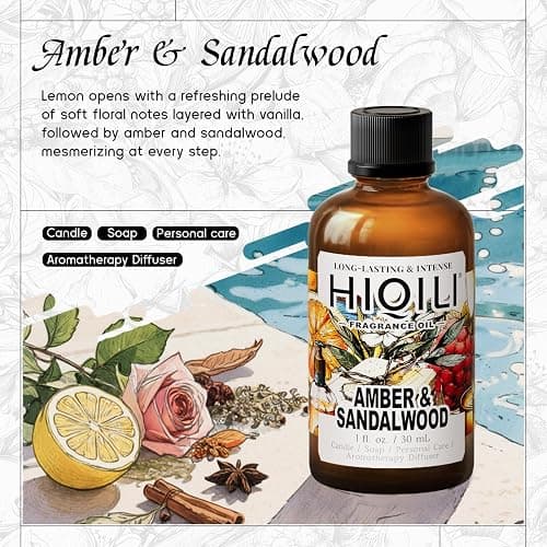 HIQILI Amber & Sandalwood Fragrance Oil for Diffuser, DIY Candle & Soap Making, Add to Body Lotion, Long-Lasting Scents - 1 Fl Oz thumbnail 2