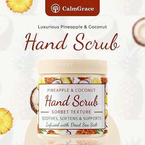 CalmGrace Hand Scrub for Dry Hands | Hand Exfoliating Scrub with Dead Sea Salts & Pineapple Coconut Scent | For Hands with Sorbet Texture | 10.5oz | Fortified with Avocado Oil, Vitamin E, C thumbnail 2