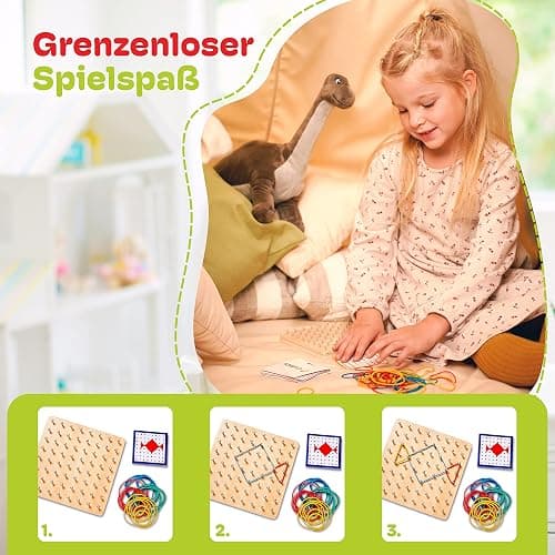 CUBIDI® Kreatives Montessori Spielzeug Geobrett Für Unzählige Spannende Figuren - Feinmotorik und Lernspielzeug - Geoboard Spielzeug ab 5 Jahre Jungen und Mädchen thumbnail 3