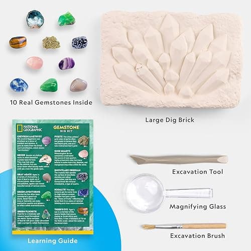 National Geographic Gemstone Dig Kit – Dig Up 10 Real Gemstones and Crystals, Science Kit for Kids, Gem Digging Kit, Gift for Girls and Boys, Mining Kit, Rock Collection thumbnail 5
