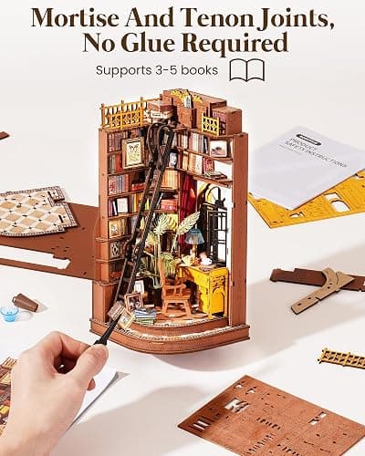 Rolife DIY Book Nook Kits for Adults, Miniature Dollhouse Booknook Kit, 3D Wooden Puzzle Creative Decorative Bookends Bookshelf Diorama Insert Crafts Hobbies Gifts (Silent Corner Study) thumbnail 5