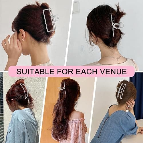 LUKACY 6 Pack Large Metal Hair Claw Clips - 4 Inch, Perfect Big silver claw clips hair clips for Women and Thinner, Thick hair styling,Strong Hold, Fashion Hair Accessories (Style 1 Silver) thumbnail 6