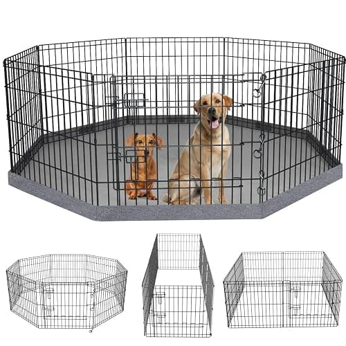 PETIME Foldable Metal Dog Exercise Pen/Pet Puppy Playpen Kennels Yard Fence Indoor/Outdoor 8 Panel 24" W x 24" H with Bottom Pad (with Bottom pad, 8 Panels 24" H) - Image 1