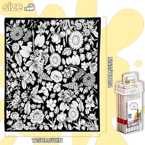DIY Coloring Blanket for Adults, Color Your Own Velvet Blanket with 24 Washable Markers, Soft Cozy Coloring Kit for Home Decor & Daily Use, Unique Birthday Gift (Christmas) thumbnail 2