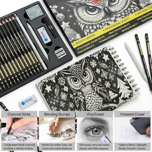 MARTCOLOR Drawing Sketching Pencil Set, 26 Pieces, Graphite Pencils (14B-4H), Charcoal Pencils, Charcoal Sticks, Blending Stump, Eraser, Sharpeners, Artist Pencils for Beginners & Pro Artists thumbnail 6