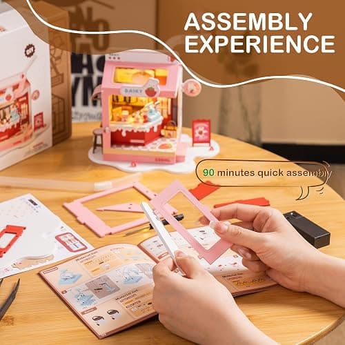 Wowood DIY Mini House Building Miniature Kit Milkbox, Miniverse Lifestyle Bookshelf Decoration, Cute Craft Kits for Women or Girls 14+, Kawaii Gifts Hobbies for Crafters (Strawberry Milkbox) thumbnail 5